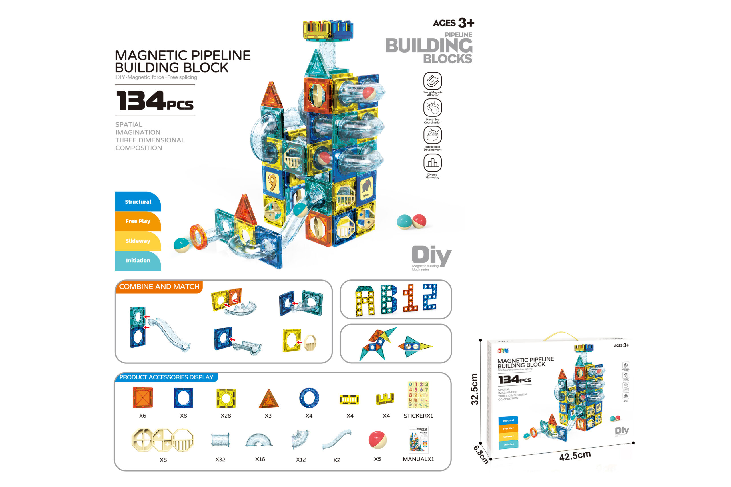 134 Pieces Magnetic Building Blocks / Construction Toy