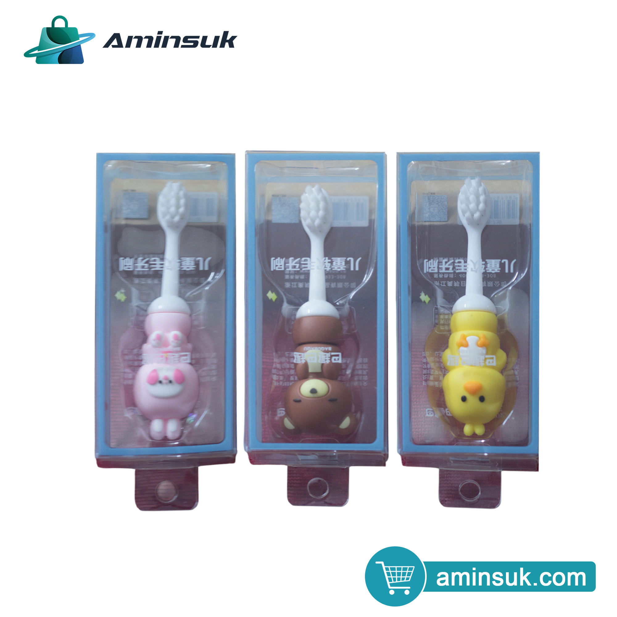 3 Pcs Soft Bristle Baby Toothbrush with Cute Animal Handle
