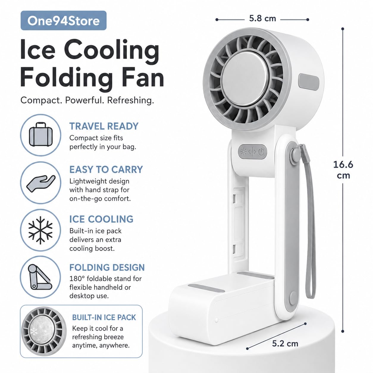 Ice Cooling Folding Fan – 180° Foldable Portable Mini Fan thumbnail 2