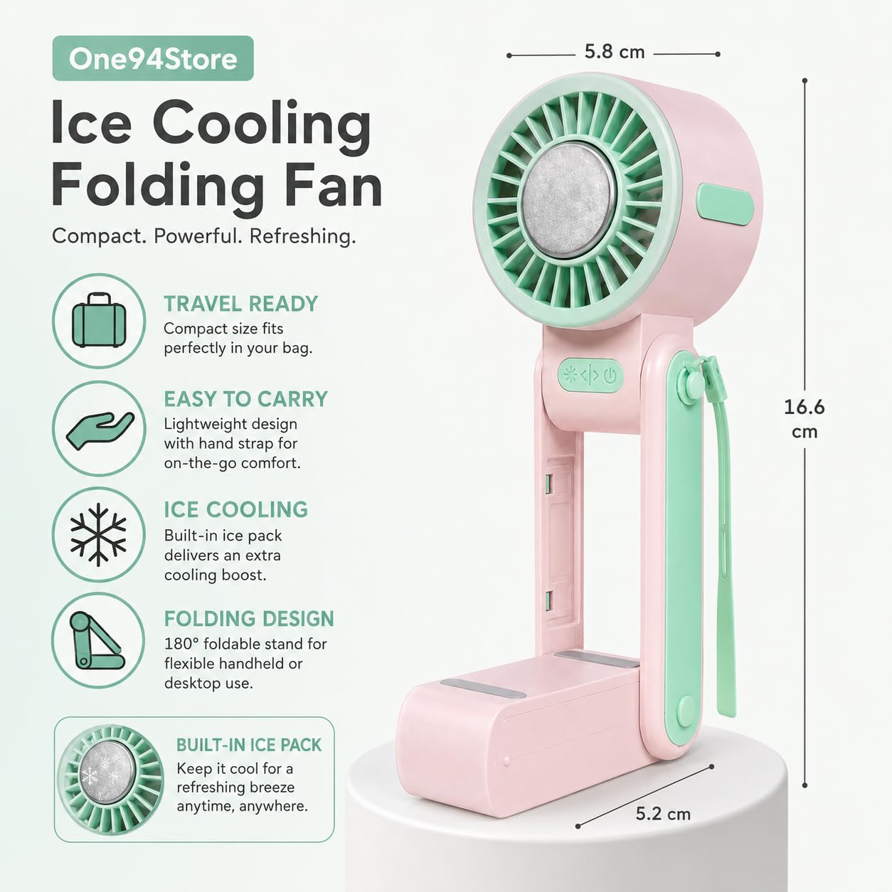 Ice Cooling Folding Fan – 180° Foldable Portable Mini Fan thumbnail 14