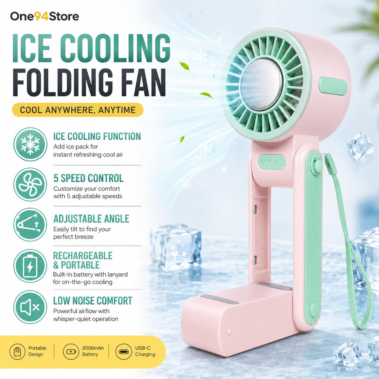 Ice Cooling Folding Fan – 180° Foldable Portable Mini Fan thumbnail 17
