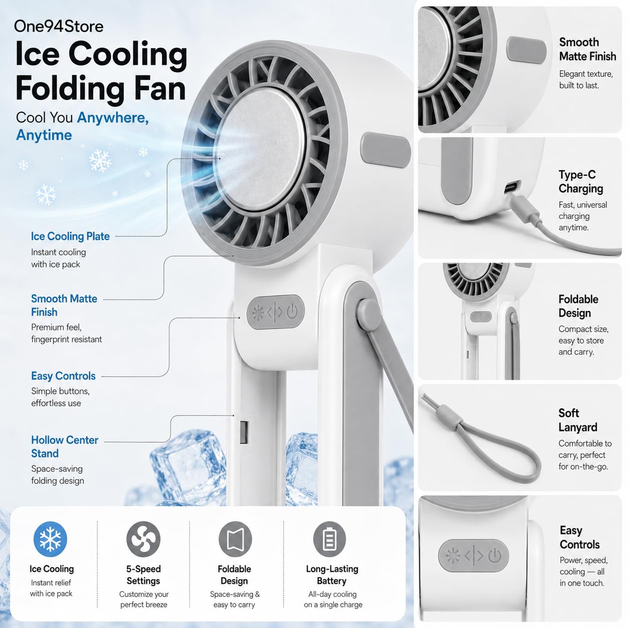 Ice Cooling Folding Fan – 180° Foldable Portable Mini Fan thumbnail 5