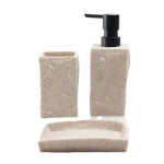 Aminsuk 3-Piece Beige Stone Bathroom Set with Dispenser, Toothbrush Holder & Soap Dish