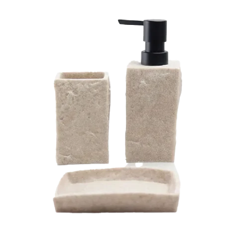 Aminsuk 3-Piece Beige Stone Bathroom Set with Dispenser, Toothbrush Holder & Soap Dish