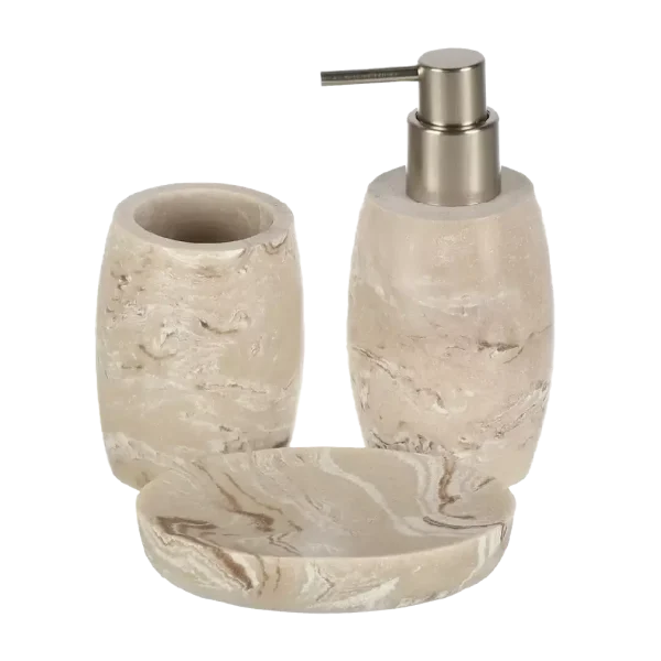 Aminsuk Marble Luxe 3-Piece Bathroom Set – Premium Marble Design Soap Dispenser, Toothbrush Holder & Soap Dish
