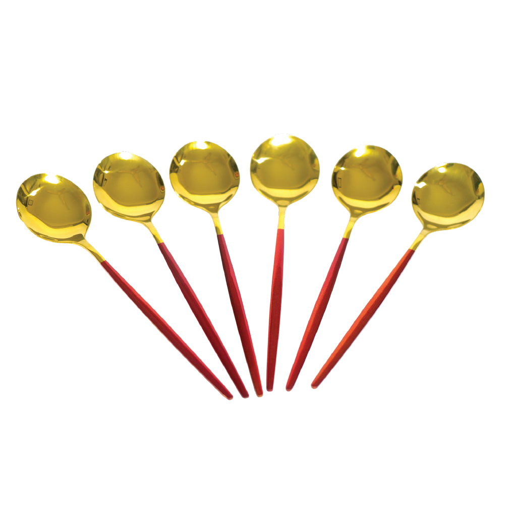 Aminsuk RoyalGold Red Handle Soup Spoon Set (6 Pieces)