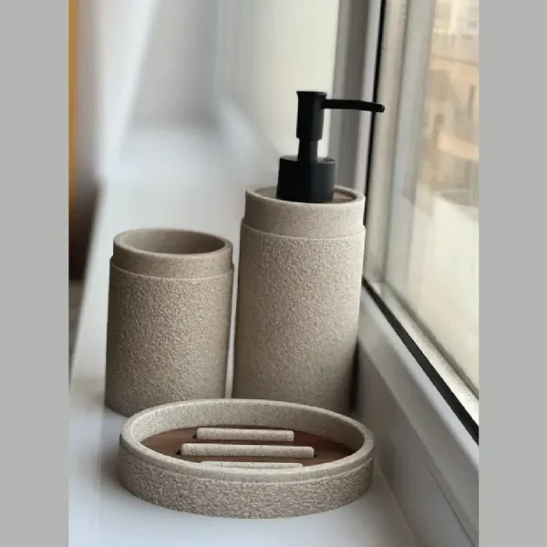 Minimalist Beige Resin Bathroom Set